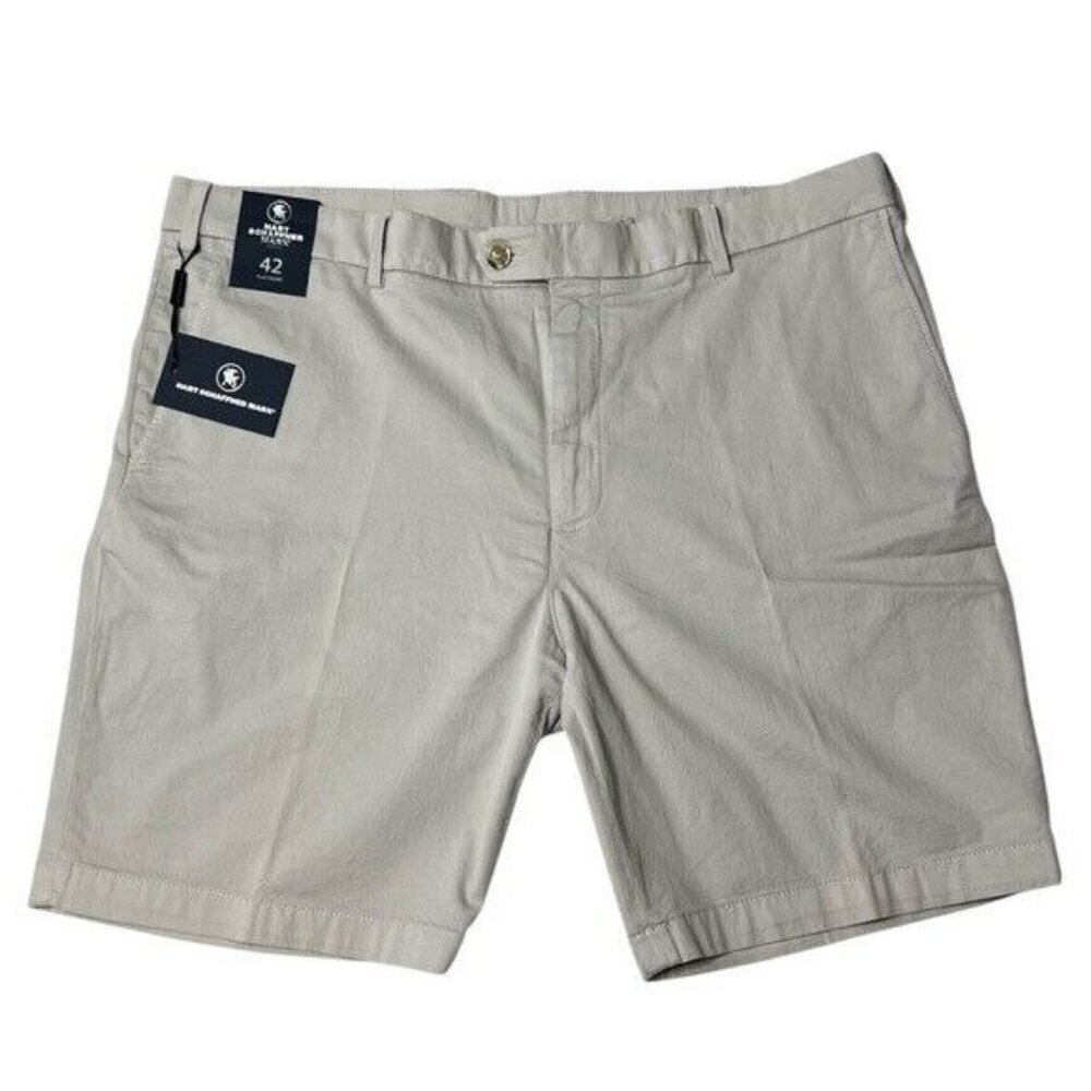 NWT Hart Schaffner Marx Mens Chino Shorts Flat‎ Front SZ 42 Stretch Light Khaki